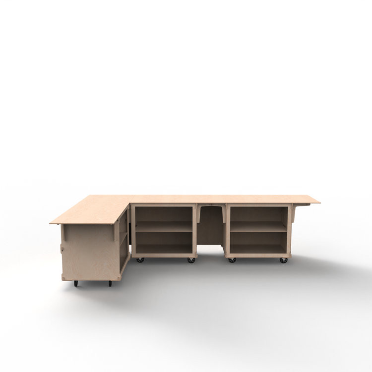Cartssify modular event bar, three carts joined in an L-shape with a continuous worktop