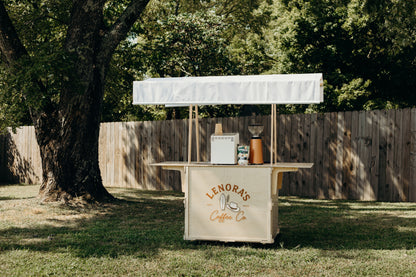Mobile coffee cart with a white fabric canopy, additional product photo